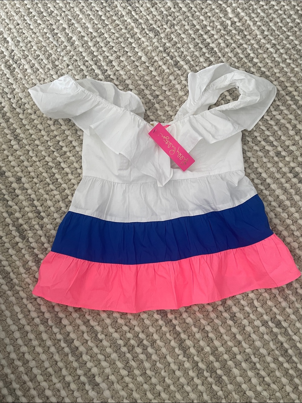 Lilly Pulitzer White Blue Pink Tiered Ruffle Camisole